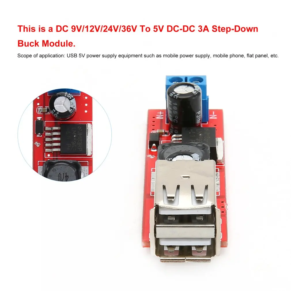 Двойной выход USB преобразователь постоянного тока 9 В/12 В/24 В/36 В до 5 В dc-dc 3а понижающий модуль KIS-3R33S стабилизированный модуль напряжения
