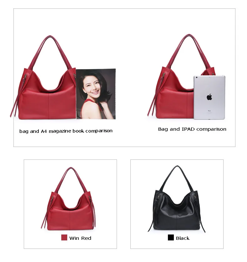 HONGU Trendy Women's Tote Tassel Handbags Girl 100% Genuine Leather Business Bags Ladies Crossbody Shoulder Messenger Bag Zipper      H51540445_07