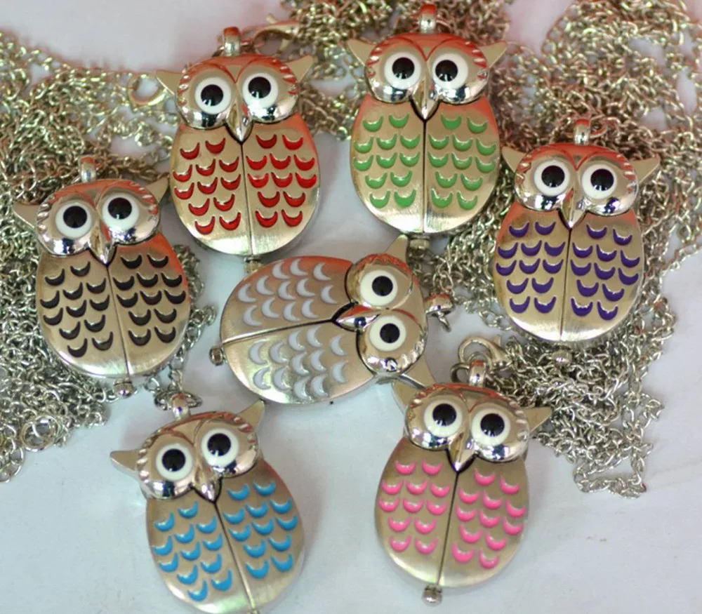 

wholesale kids children students New small owl pocket watch colorful wings cute big eye owl pocket watch boys girls gift watches