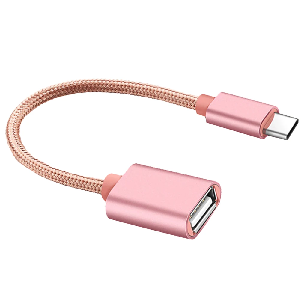 Nylon Braided Type-C Male to USB 2.0 Type-A Female Adapter OTG Host Cable Charger Data Sync Cord 15cm