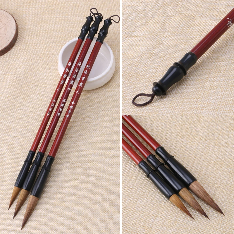 

Top Quality Chinese Calligraphy Brushes Pen for Woolen and Weasel Hair Writing Brush Fit For Student School RED Wooden Handle