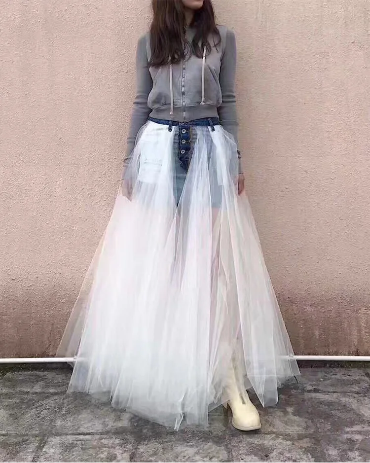 Dress White Negative Fashion Stitching Ins Half 2019 Skirt Super Denim Length Summer Spring Wear New Fire And Mesh Positive Fairy fpfq1Hx6w