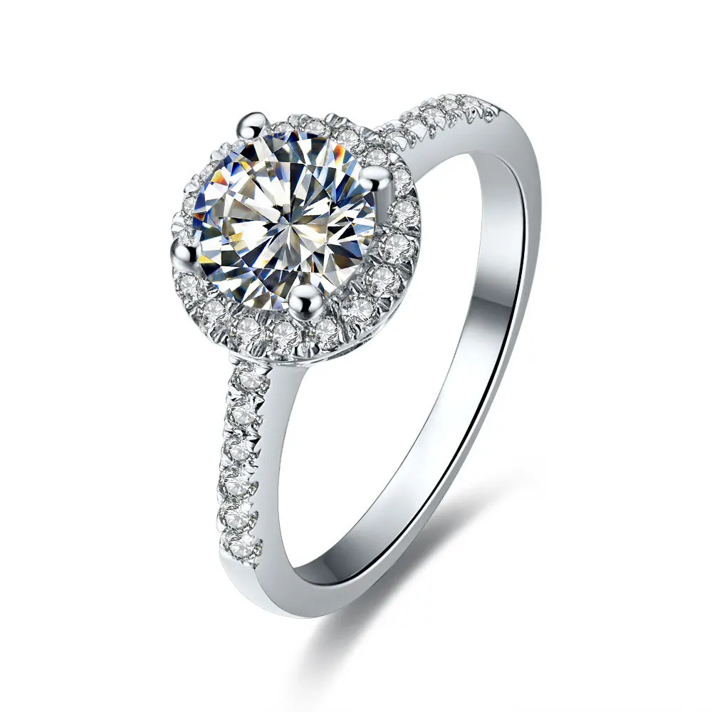 

Test Positive 1.0Ct Moissanite Female Ring Solid 18K White Gold mounting paved Ring for women Wedding Jewelry