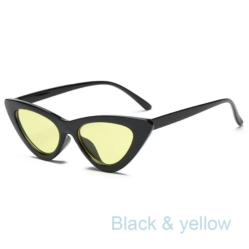 sunglass women очки солнцезащитные женские солнечные прозрачные солнцезащитные женские мода очки розовые винтаж с цветными стеклами маленькие крутые супер кот декоративные с затемнением темные солнечных очков - Цвет линз: Black Yellow