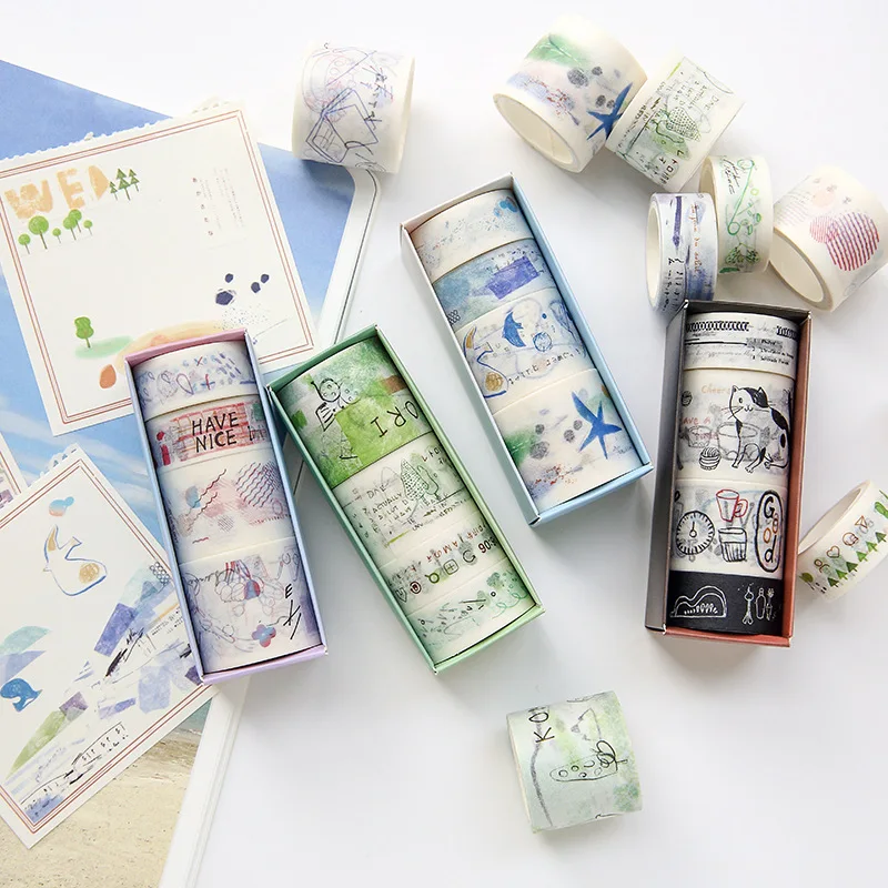 

4pcs/lot life series paper tape Creative Pocket Book Tape Set japanese paper washi tape foil paper scrapbook paper travel