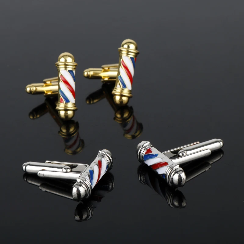 

dongsheng Barber Shop Pole 3D Barber Pole Cufflinks luxurious Cuff Links Barber Hairdresser Souvenir Collier for Unisex -40