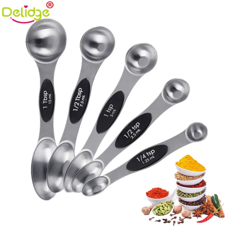 Delidge 5pcs/set Double Heads Measuring Spoons Stainless Steel Super