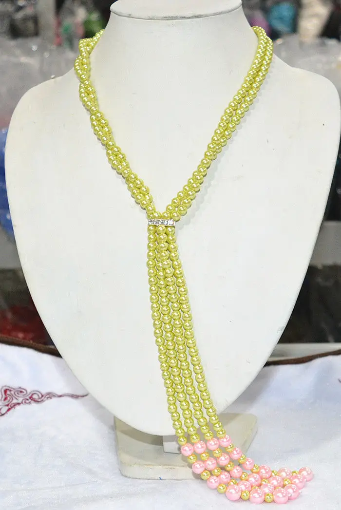 

FREE SHIPPING>>>@@ New olive green pink shell pearl jewelry necklace 50 WW #@