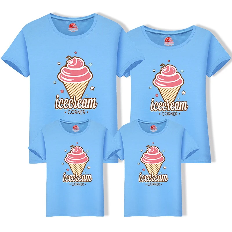 New short sleeve family t-shirts summer tops ice cream printed mother father baby cotton shirt tees family look matching clothes