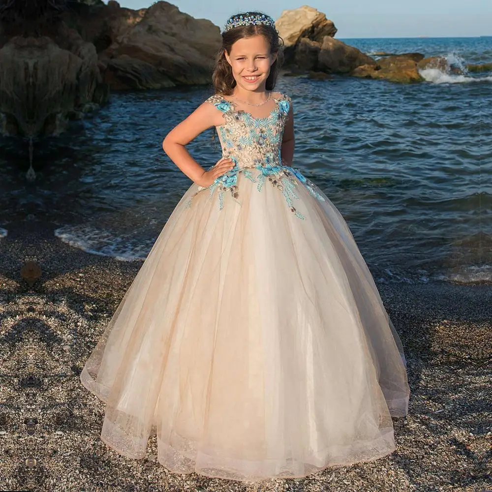 Applique Girls Pageant Dress First Communion Dresses Wedding Party Gown
