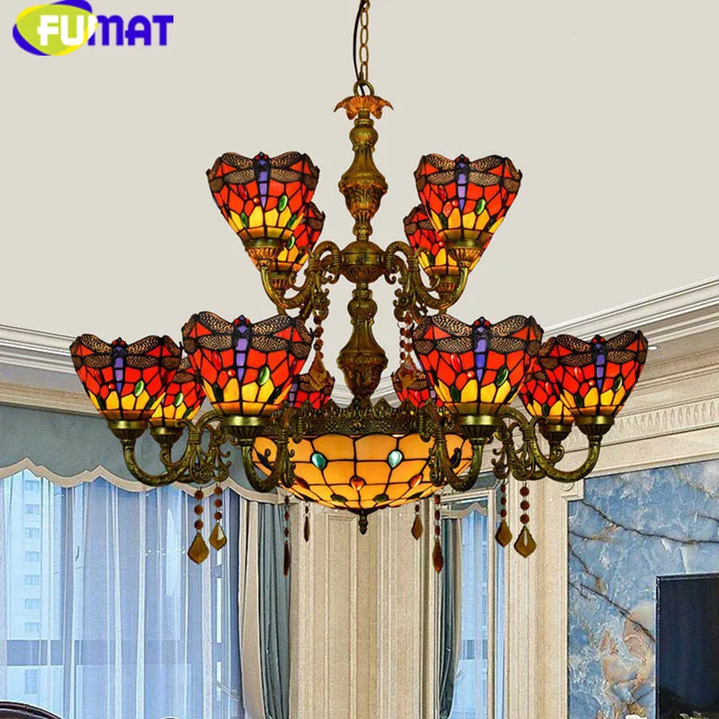 2 Tiffany Dragonfly Stained Glass Pendant Lights