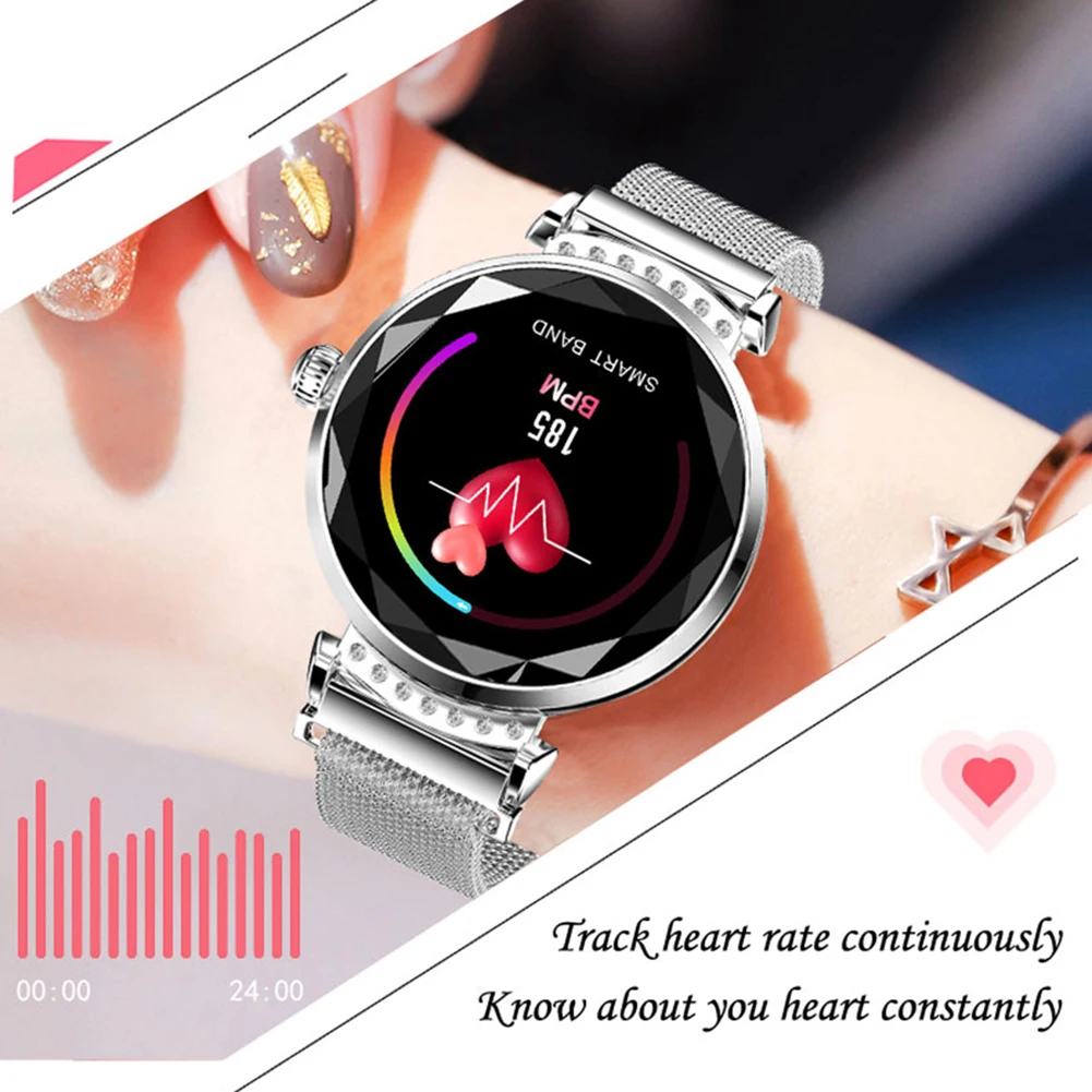 Модные H2 Bluetooth Смарт-часы 3D алмаз Стекло Водонепроницаемый Смарт-часы, способный преодолевать Броды для взрослых женские Поддержка для IOS и