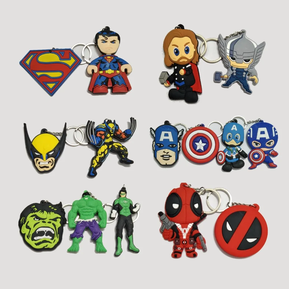 

2018 New The Avengers Keychain Pendant Cute Cartoon Superman Soft PVC Key Chain 17 styles Jewelry Souvenirs Gift key Ring