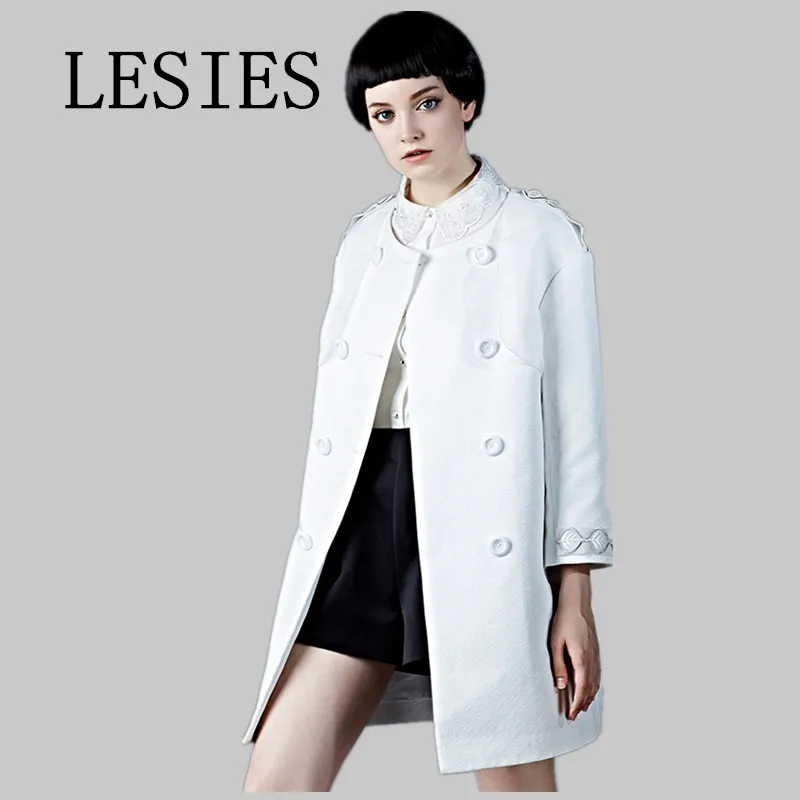 LESIES Spring Autumn Women Long Coat White Trench Coat For Women