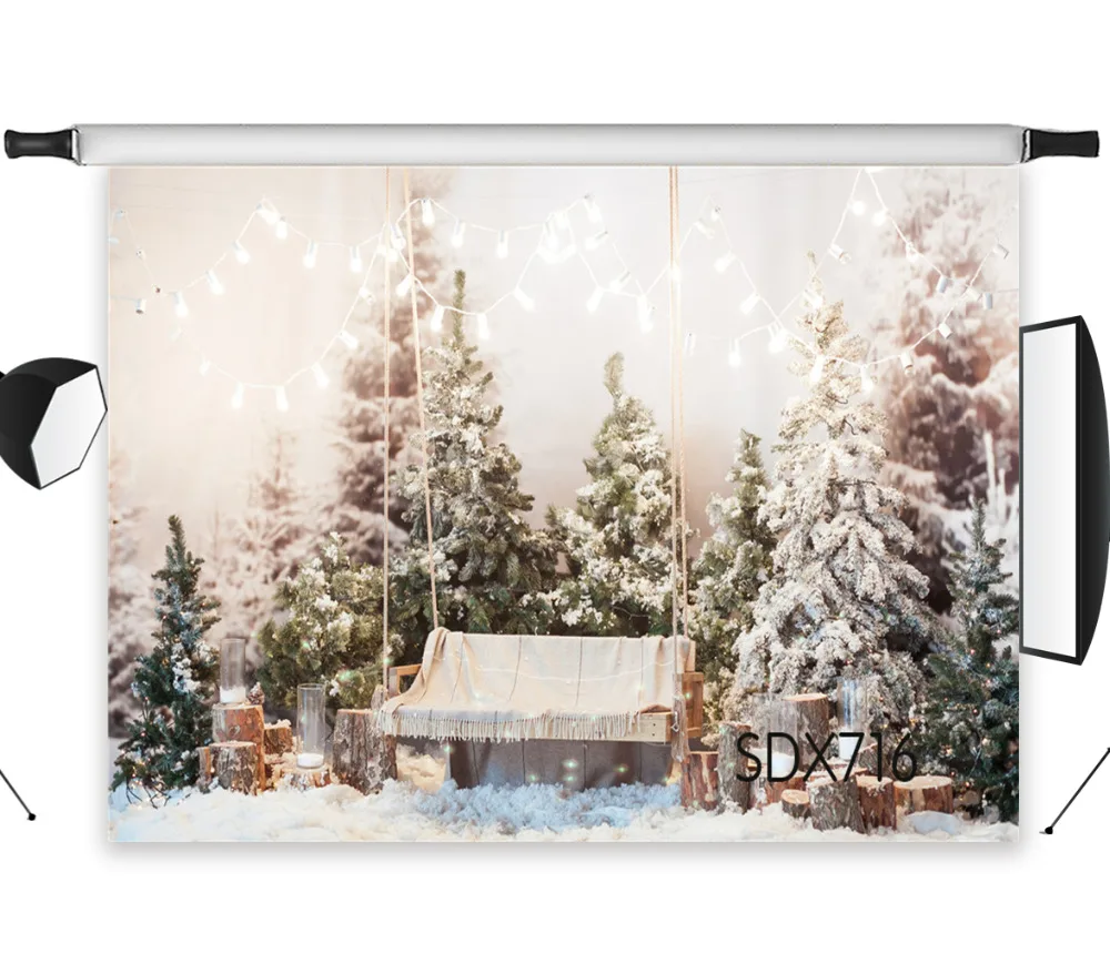 

LB Polyester & Vinyl Christmas Swing Cedar forest Snowy Day Xmas Studio Backdrop Photography Photo Props Photographic Background