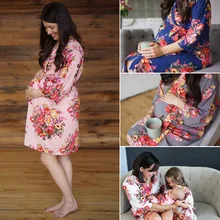 Для беременных Для женщин для беременных халат Цветочный принт миди Повседневное платье мягкие свободные платья для беременных мам
