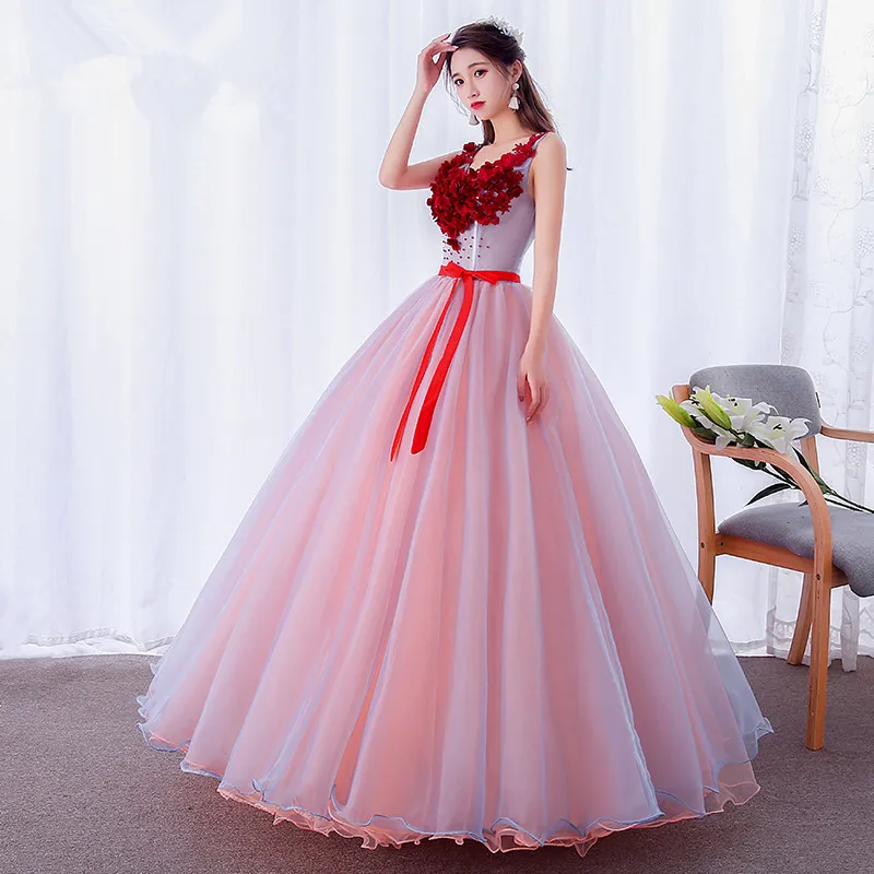Ruthshen Vestidos De Debutantes 15 Anos красный Цветы оформление Пром бальное платье платья Quinceanera