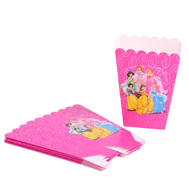 

Cartoon Princess Theme 6pcs/set Candy Popcorn Boxes for Wedding Party Supply Party Popcorn Bags Kids Favors Disposable Package