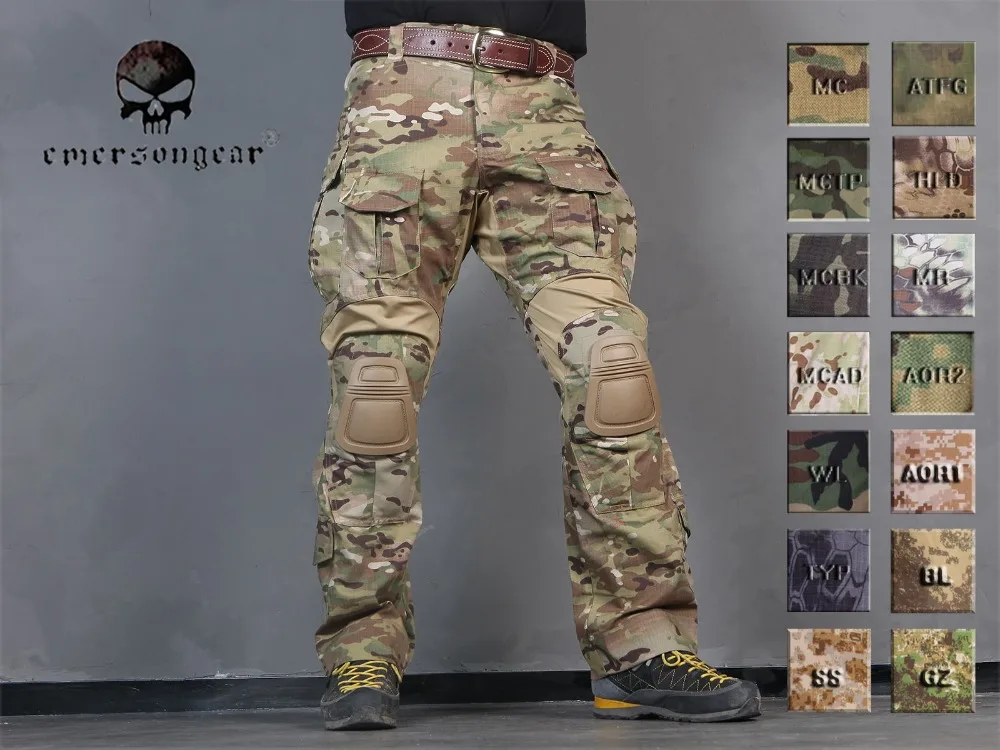 Мужские военные охотничьи камуфляжные штаны Emerson Combat G3 тактические брюки с наколенниками Multicam черный AOR Лесной