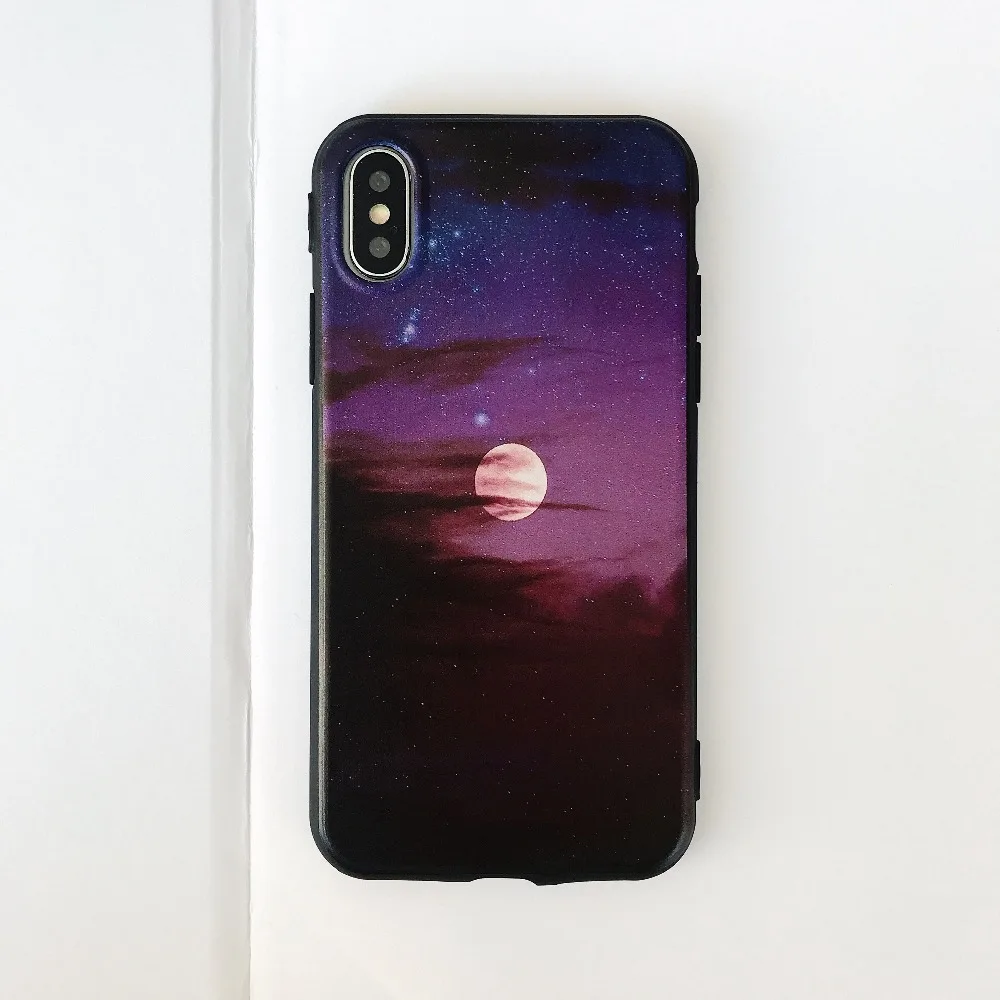 

For iphone XR XS MAX X case cover fashion 3d painted Sunset starry sky soft silicon phone bag case for iphone 7 8 plus 6 6s plus