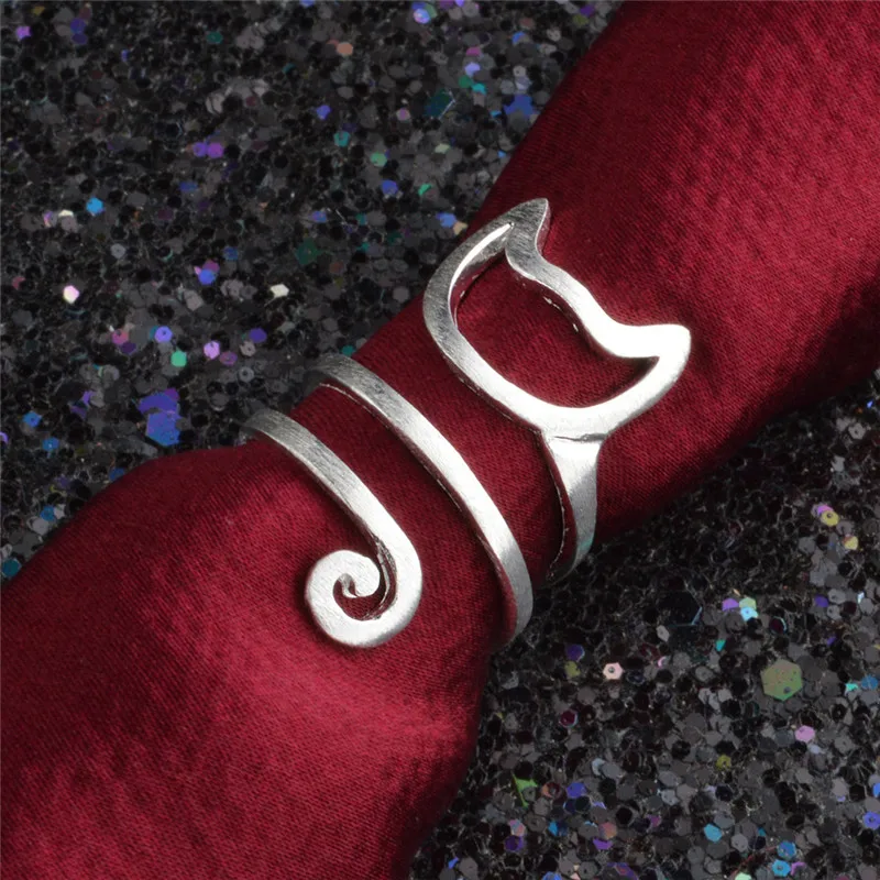 

Cute Golden Silver Cat Ring Spiral Lovely Rings Winding Open Kitten Finger Rings For Women Young Girl Child Gifts Anel