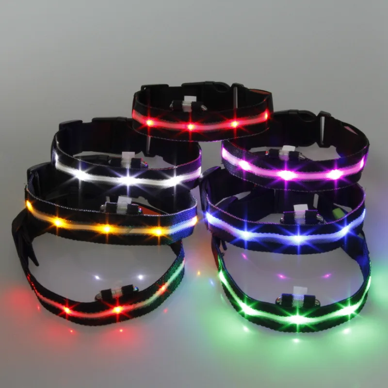 

2.5cm LED Nylon Pet Dog Collar Night Safety LED Light-up Flashing Glow In The Dark for Pets Cat Dog Collar 7 Color Wholesale