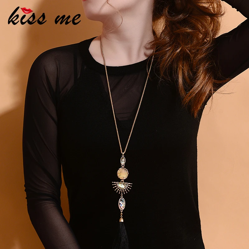 Длинное ожерелье с кисточкой из сплава от бренда KISS ME новый дизайн