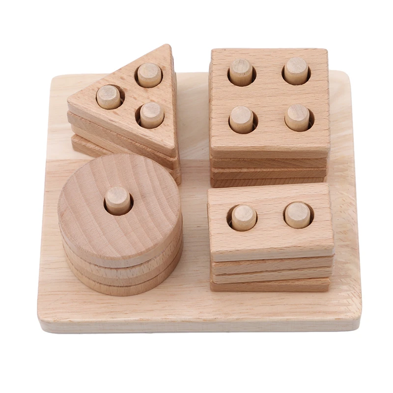 

Building Stacker Shape Sorter Column Game Toy Wooden Geometric Blocks Stacking Toy Set Infant Children Early Educational Toys