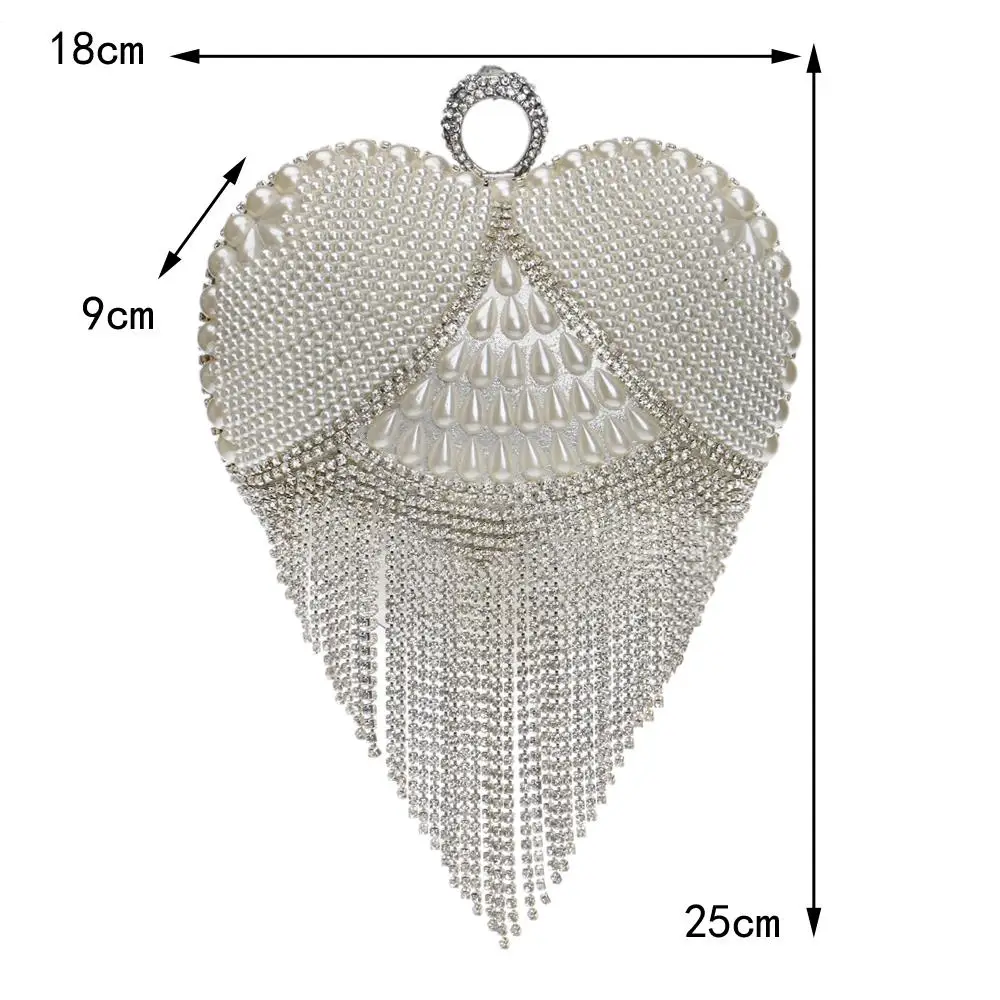 GLOIGTassel Rhinestones Evening Bag Finger Ring Diamonds Wedding Heart Clutch Handbags Chain Shoulder Party Pearl Christmas Gift