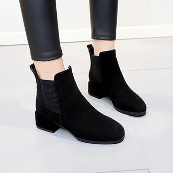 

Women Boots 2018 New Autumn And Winter Nubuck Slip-on & Pull-on Chesil Boots fashion casual med heels office ladies boots shoes