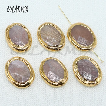 

Natural Oval stone hole beads electroplate golden stone Fashion stone bead jewelry finding beads for jewelry making 4939