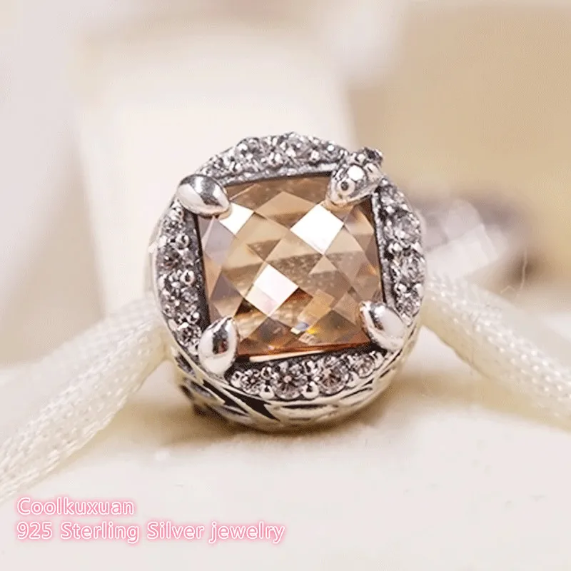 

2018 Autumn 925 Sterling Silver Radiant Grains of Energy Charm, Clear & Golden Colored CZ Fit Original Pandora Charms Bracelet