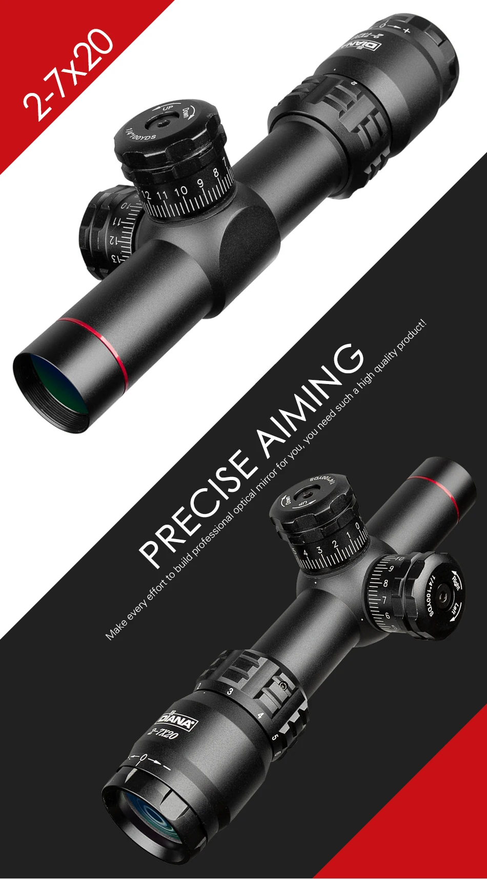 DIANA 2-7x20 HD Riflescope Mil-Dot визир прицел снайперской винтовки охотничьи прицелы тактический быстрый захват цели страйкбол