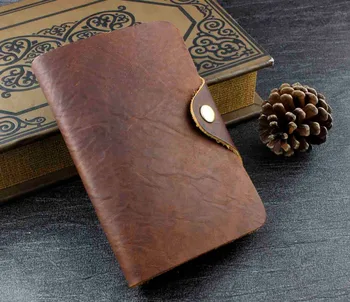 

Vintage Cowhide Genuine Leather Card Momney Wallet W/ Snap Button Brown