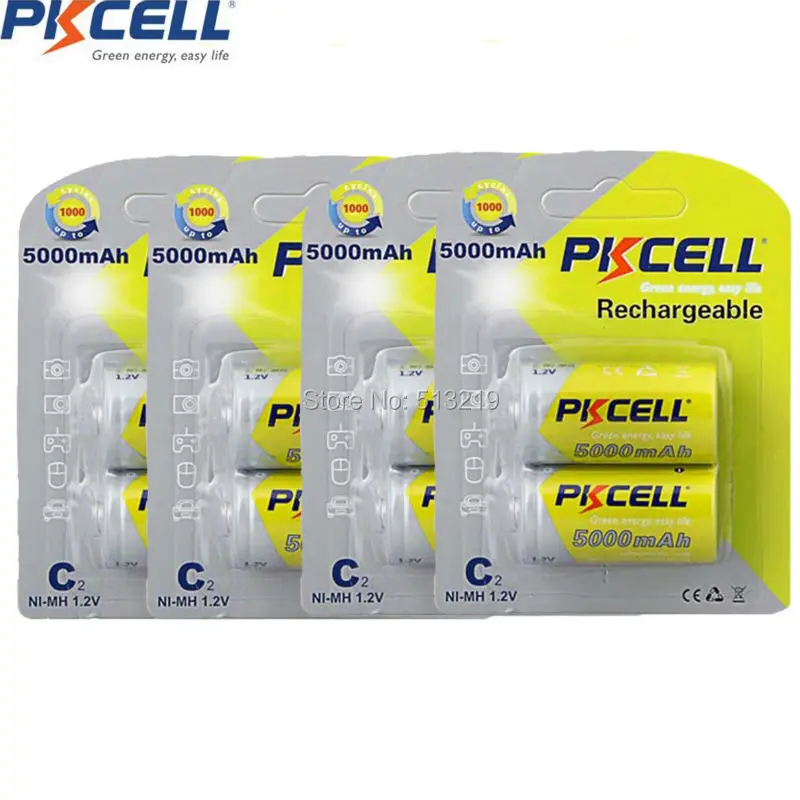 

2Pc/Card 8Pcs PKCELL C Ni-MH Batteries 1.2V 5000mAh 1.2V Rechargeable Battery Superior AM-2 LR14 C MN1400 E93