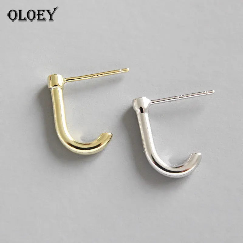 

OLOEY 100% Real 925 Sterling Silver Fine Jewelry Letter J Stud Earrings for Women Pendientes Mujer Moda Femme 2018 Hot YME431