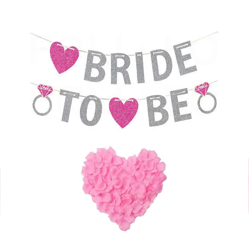 1000 шт., лепестки роз+ блестящие розовые свадебные девичники с буквами, вечерние украшения, вечерние аксессуары, высота 16 см - Color: Pink