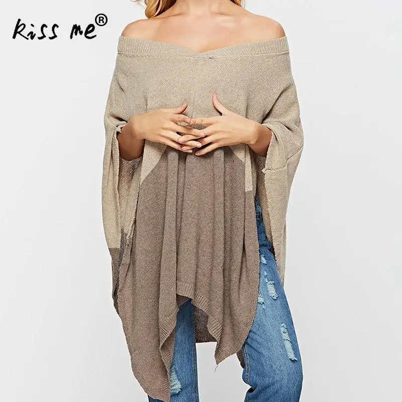 Irregular Women Sweater And Pullovers Designer Autumn V Neck Plus Size Mid-Long Style Knitted Loose Cloak Jumpers | Женская одежда