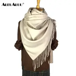 Aleualuu пашмины твердых шарф для Для женщин зима идеально качества мягкий шарф Famale длинный толстый шерстяной платок кашемировый Лидер продаж