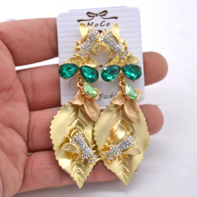 Новое Барокко Кристалл Листья Gem Би серьги леди вечерние роскошные для Для женщин