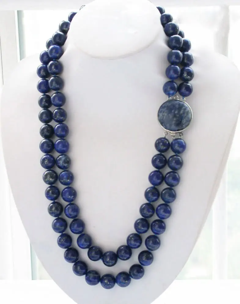

2row 24" 14mm blue round lapis lazuli bead necklace