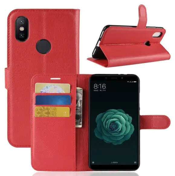 10pcs/lot free shipping Silicone TPU Cover+PU Leather Litchi wallet Case For XiaoMi 6X A2 With Stand