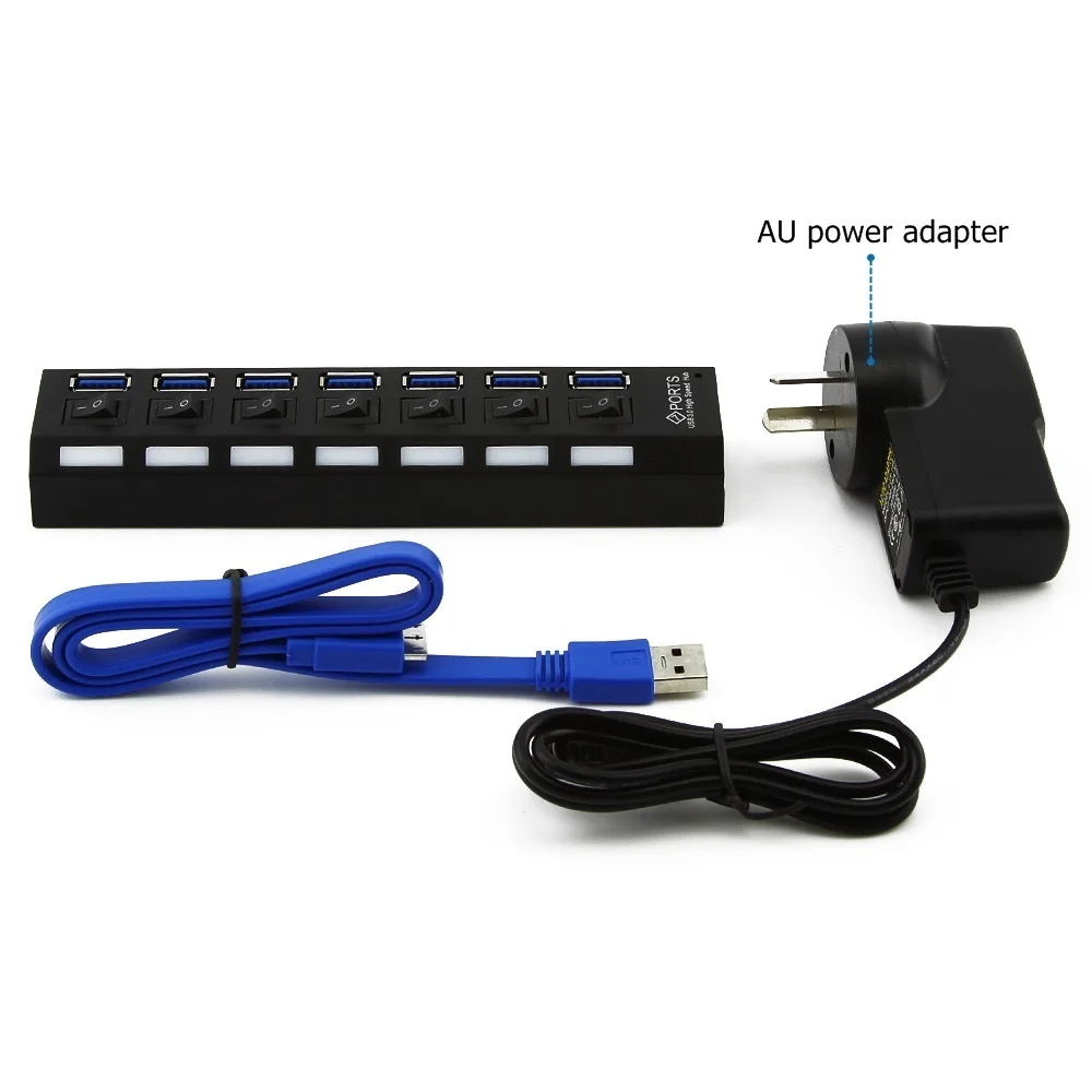 Windyoung USB Hub 3,0 высокое Скорость 7 Порты и разъёмы USB 3,0 концентратор с EUPower адаптер многопортовый usb-адаптер ВКЛ/ВЫКЛ для ноутбука MacBook