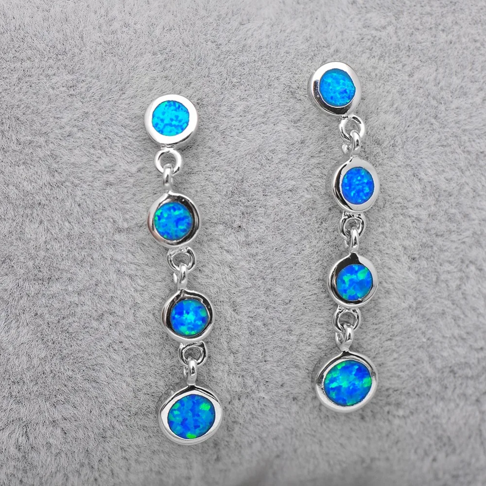 Модные ювелирные серьги с голубым опалом серебряный цвет заполненные для