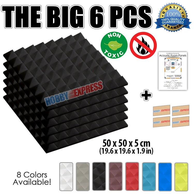 

Arrowzoom 6 pcs Pack 19.6 x 19.6 x 1.9" Acoustic Panel Sound Absorption Studio Foam Pyramid Tiles KK1034