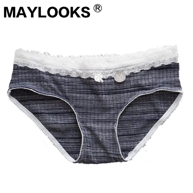 Maylooks Для женщин хлопок lace-trimmed хлопковый с низкой талией сексуальное нижнее белье P121