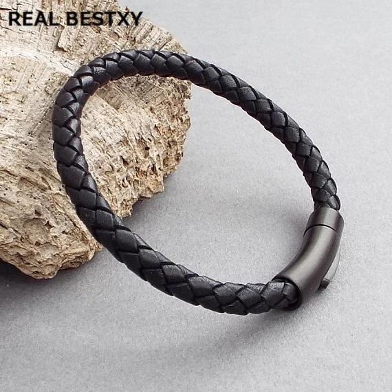 Настоящий BESTXY персонализированный кожаный браслет с надписью с черной стальной застежкой браслет для мужчин украшение браслет Braslet