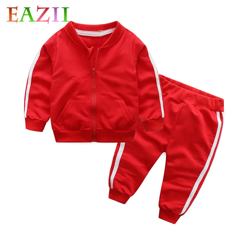 

EAZII Spring and Autumn Baby Girl Clothes Set Cotton Long Sleeve Solid Zipper Jacket Pants 2pcs/set Tracksuit Baby Boy Clothing