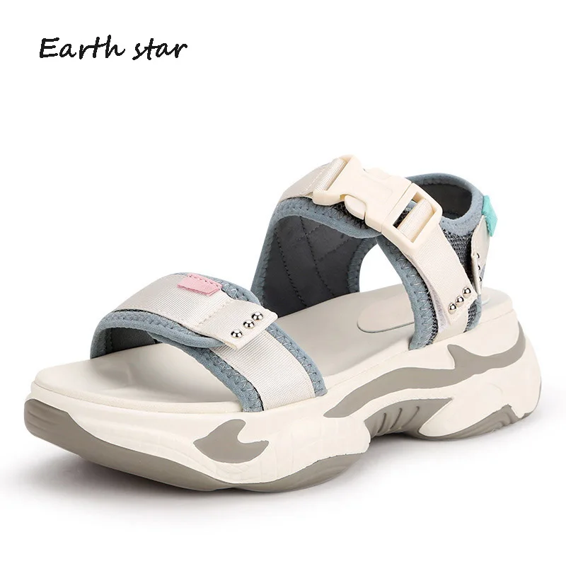 Женские белые сандалии на платформе sandalias mujer бежевые пляжные лето 2019|Боссоножки