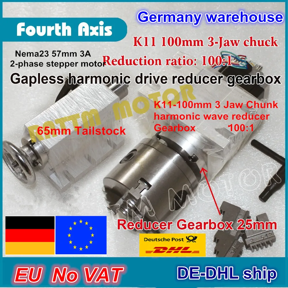 Hot Rotary Axis 4th Axis Dividing Head 4 Jaw 100mm Lathe Chuck Motor+Tailstock-6
